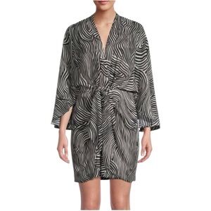 BAILEY 44 Kimono Sleeve Plunging Neck Zebra Print Mini Dress Black Cream Small